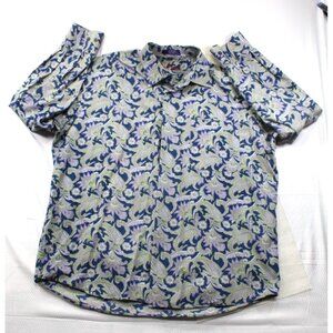 Alan Flusser Mens Large Paisley Floral Button-Up Shirt 100% Cotton Blue Purple G